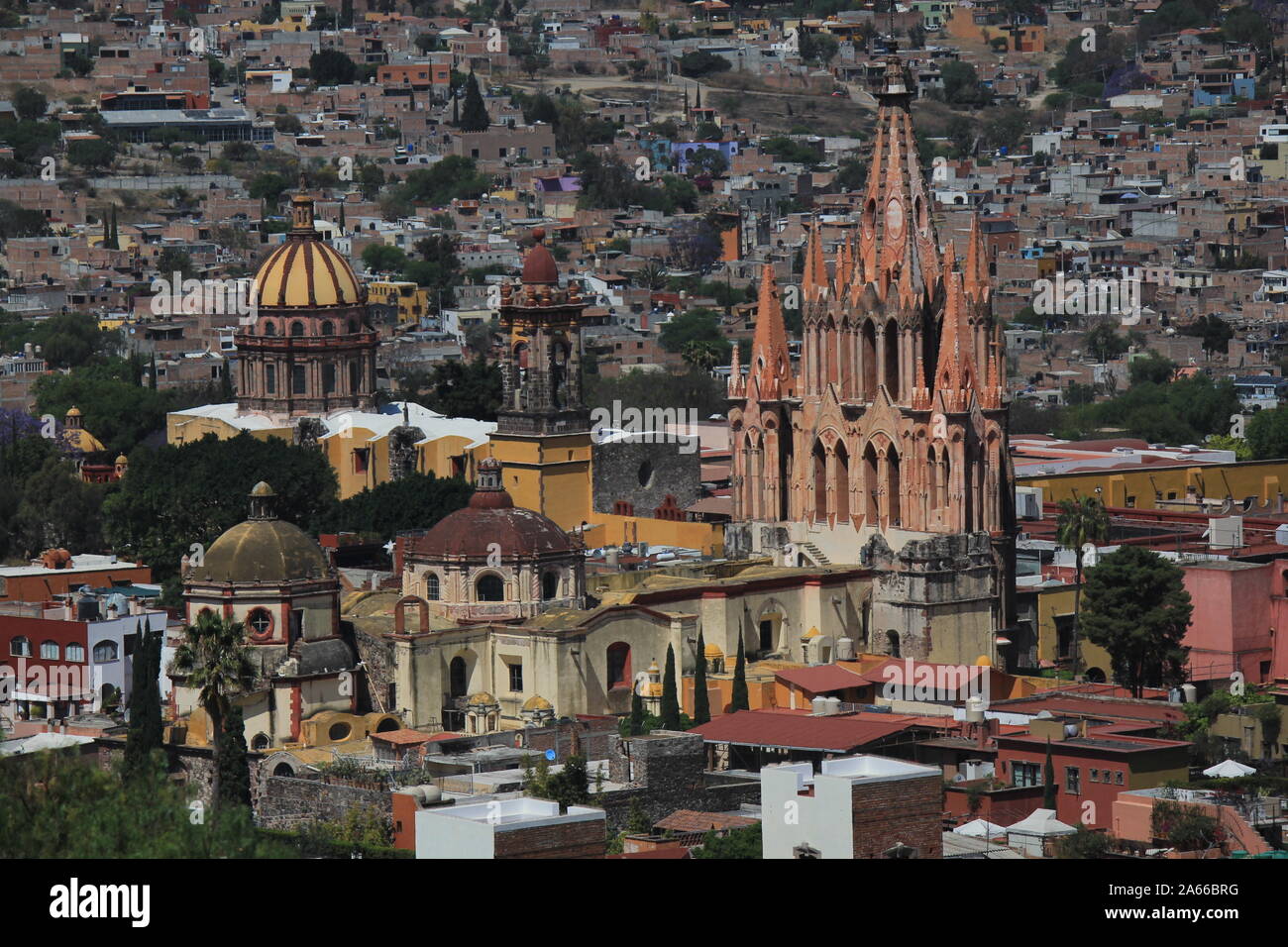 Ansicht der Parroquia de San Miguel Arcángel in San Miguel de Allende, Mexiko Stockfoto