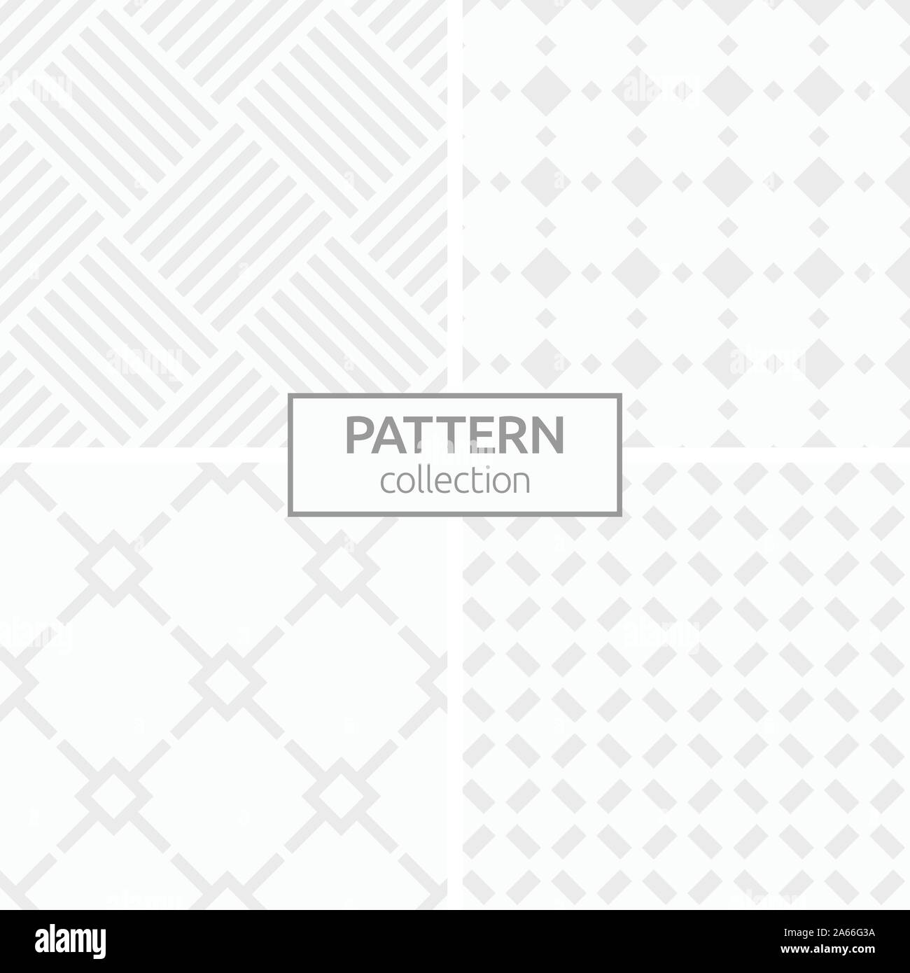 Satz von vier abstrakte geometrische nahtlose Muster. Modernes, stilvolles Hintergründe. Weiße und graue geometrischen Texturen. Regelmäßig wiederkehrende diagonale Streifen. Stock Vektor