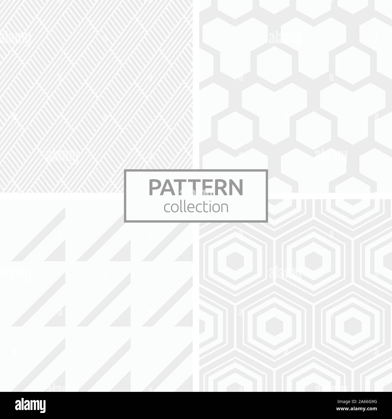 Satz von vier abstrakte geometrische nahtlose Muster. Modernes, stilvolles Hintergründe. Weiße und graue geometrischen Texturen. Kurze diagonale Streifen, Dreiecke. Stock Vektor