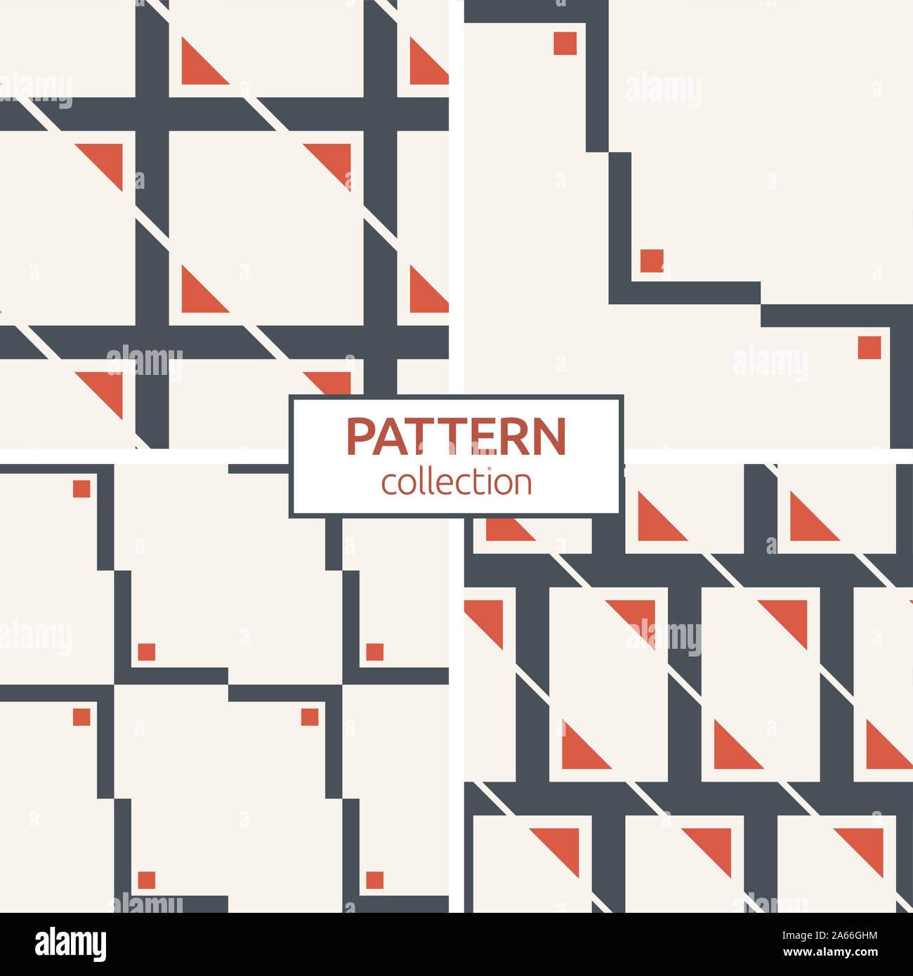 Satz von vier nahtlose Muster. Abstract vector farbigen Hintergründen. Modernes, stilvolles Texturen von Dreiecken und rechteckigen Elementen. Stock Vektor