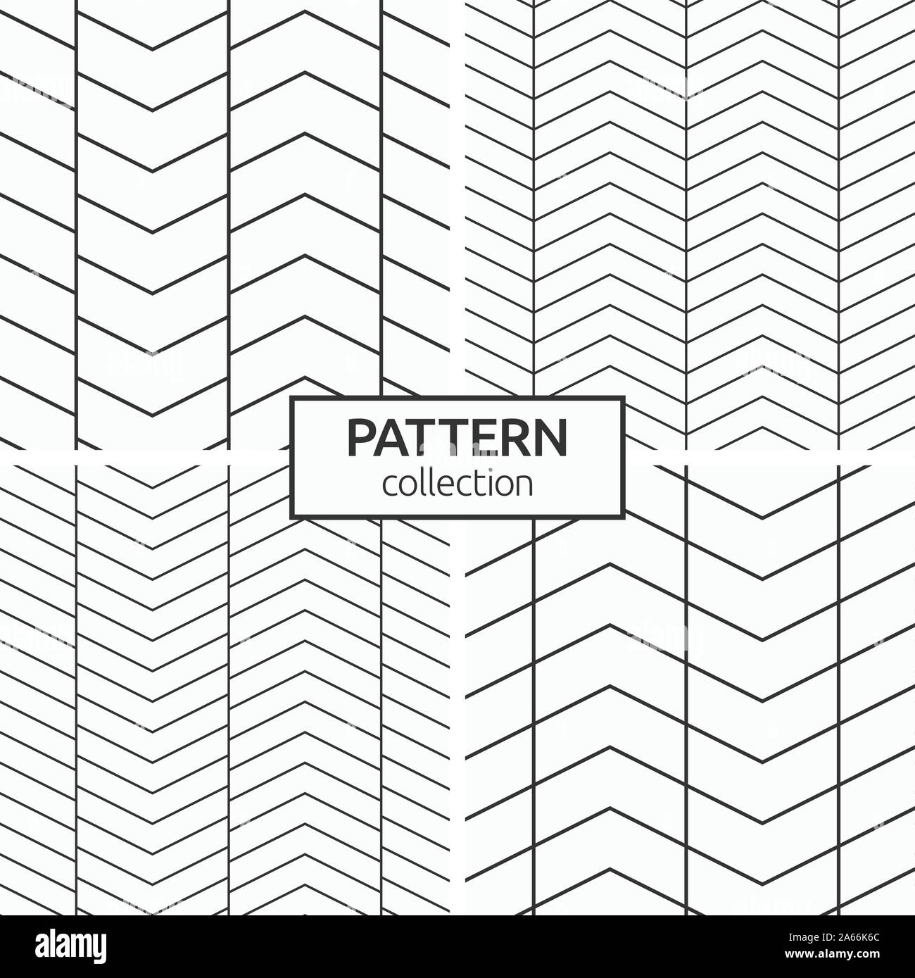 Satz von vier nahtlose Muster. Abstrakte geometrische trendy Vektor monochromen Hintergründen. Lineare Stil. Modernes, stilvolles Texturen mit Pfeilen, Chevron. Stock Vektor