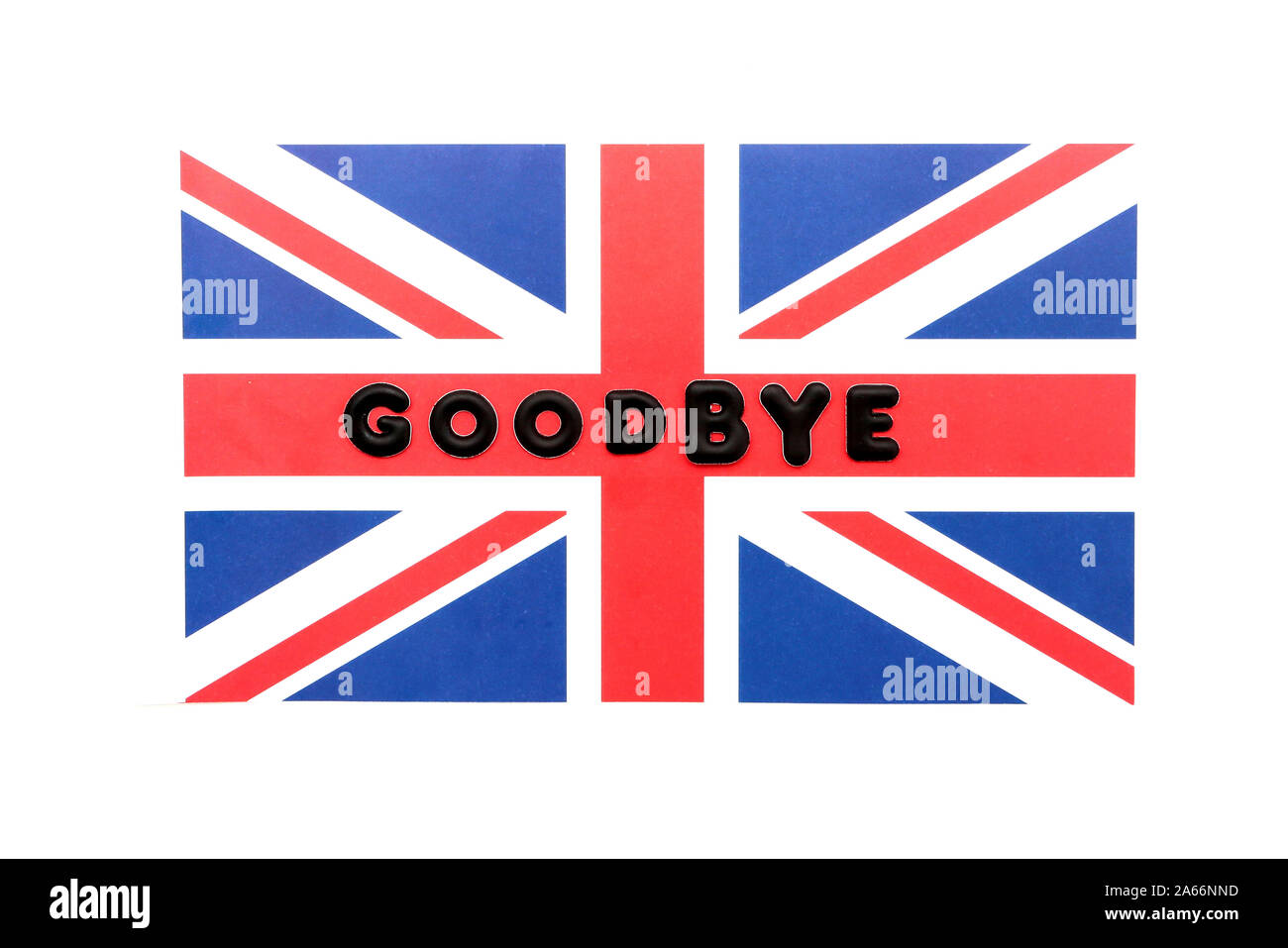 Flagge Großbritannien mit dem Wort goodbye (Brexit Konzept) Stockfoto