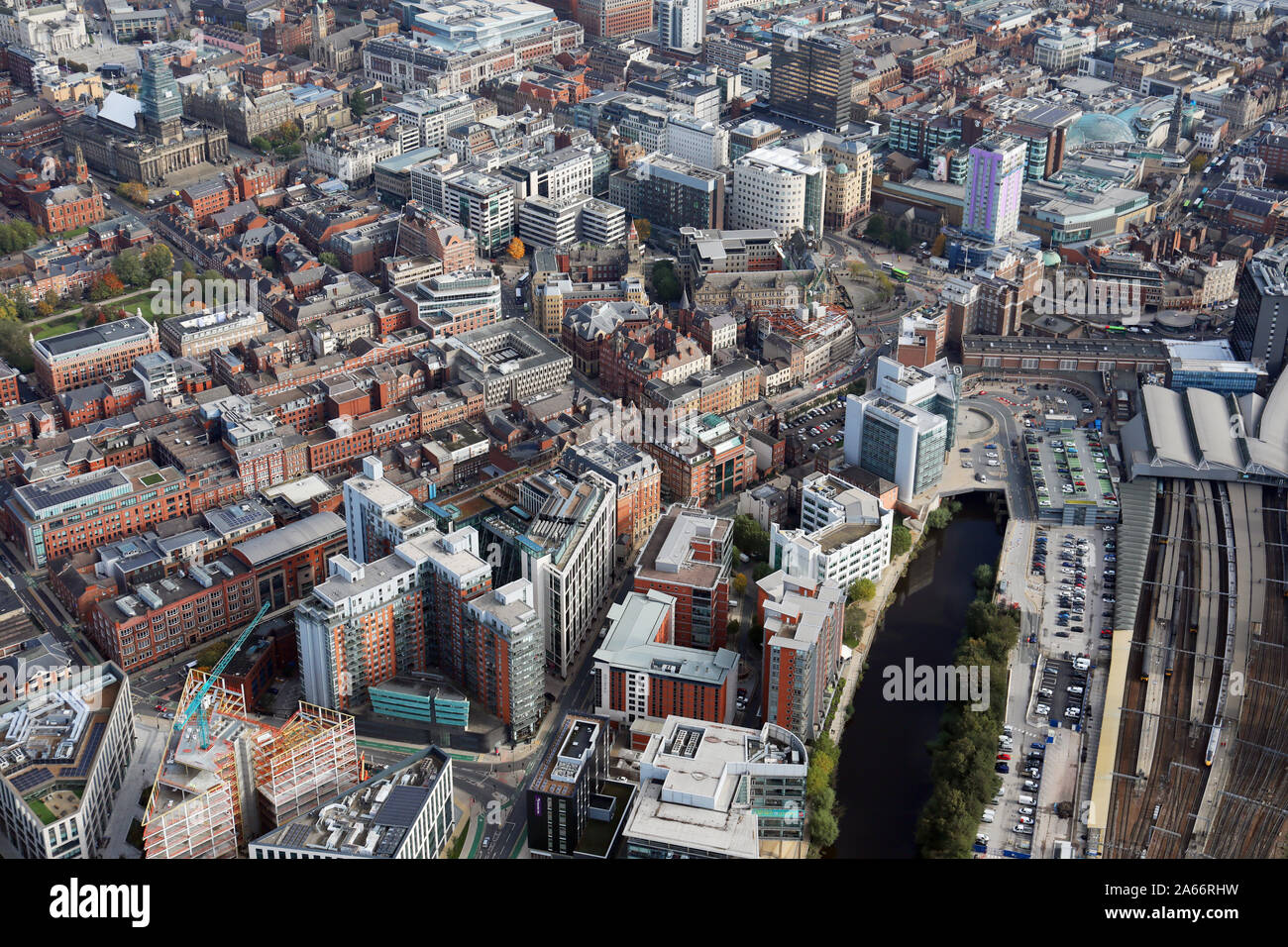 Luftaufnahme von Zentrum der Stadt Leeds, West Yorkshire, UK