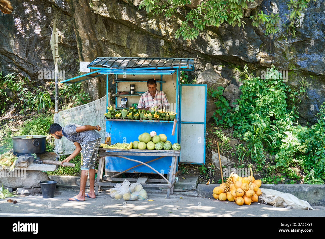 Straßenrand Obst Verkäufer in Sri Lanka Stockfoto