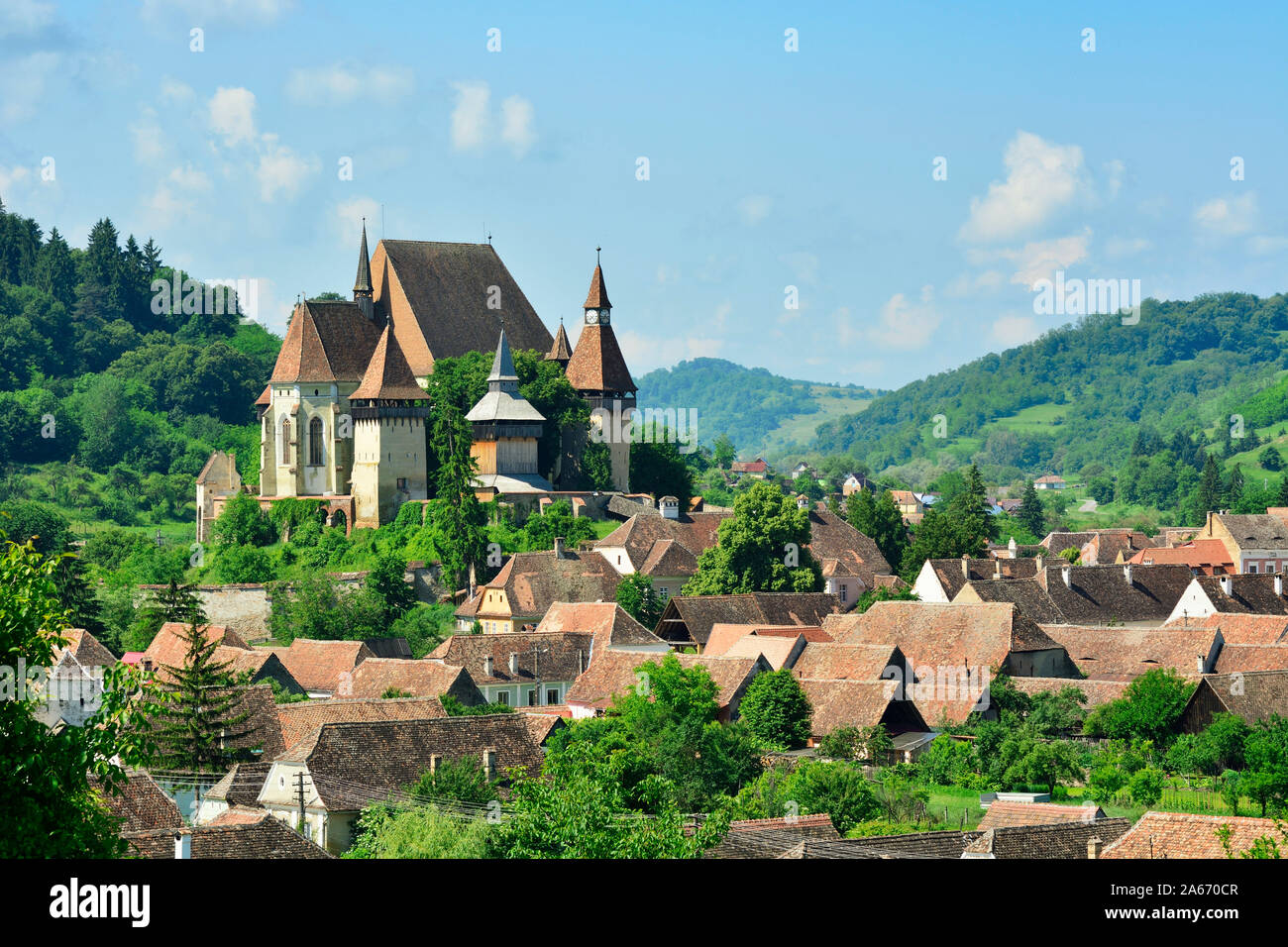 Die Kirchenburg von Birthälm, einem Sächsischen Dorf in Siebenbürgen. Ein Unesco Weltkulturerbe. Sibiu County, Siebenbürgen. Rumänien Stockfoto