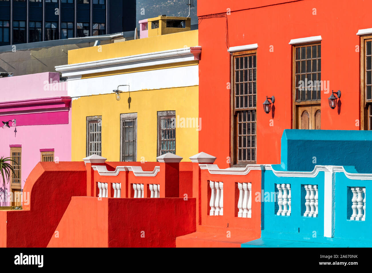 Bunten Häusern in Bo-Kaap Viertel, Cape Town, Western Cape, Südafrika Stockfoto