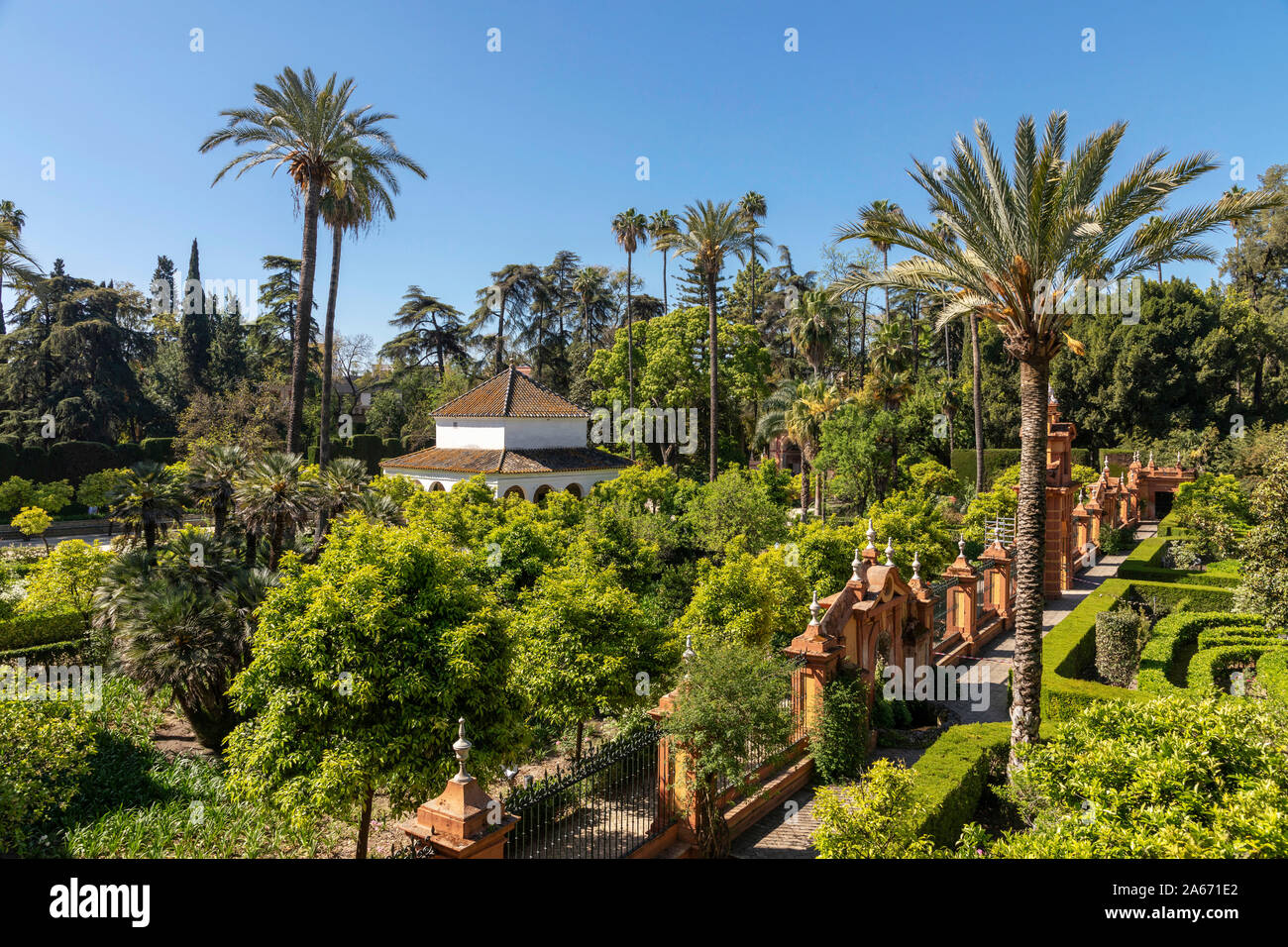 Die Gärten des Alcazar von Sevilla, Sevilla, Andalusien, Spanien Stockfoto