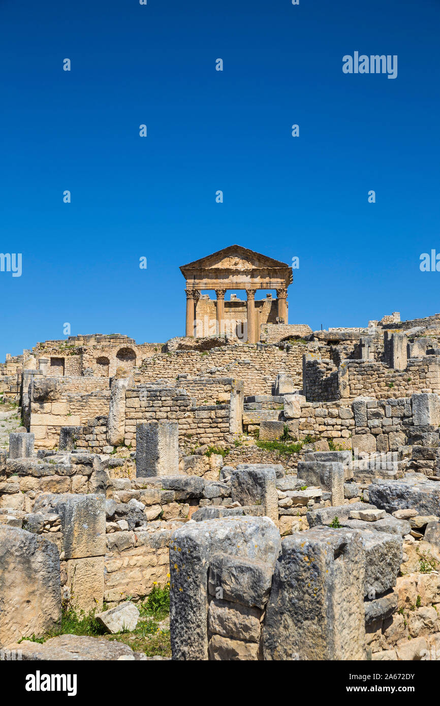 Tunesien Dougga Teboursouk, archäologische Stätte, das Capitol, ein römischer Tempel Stockfoto