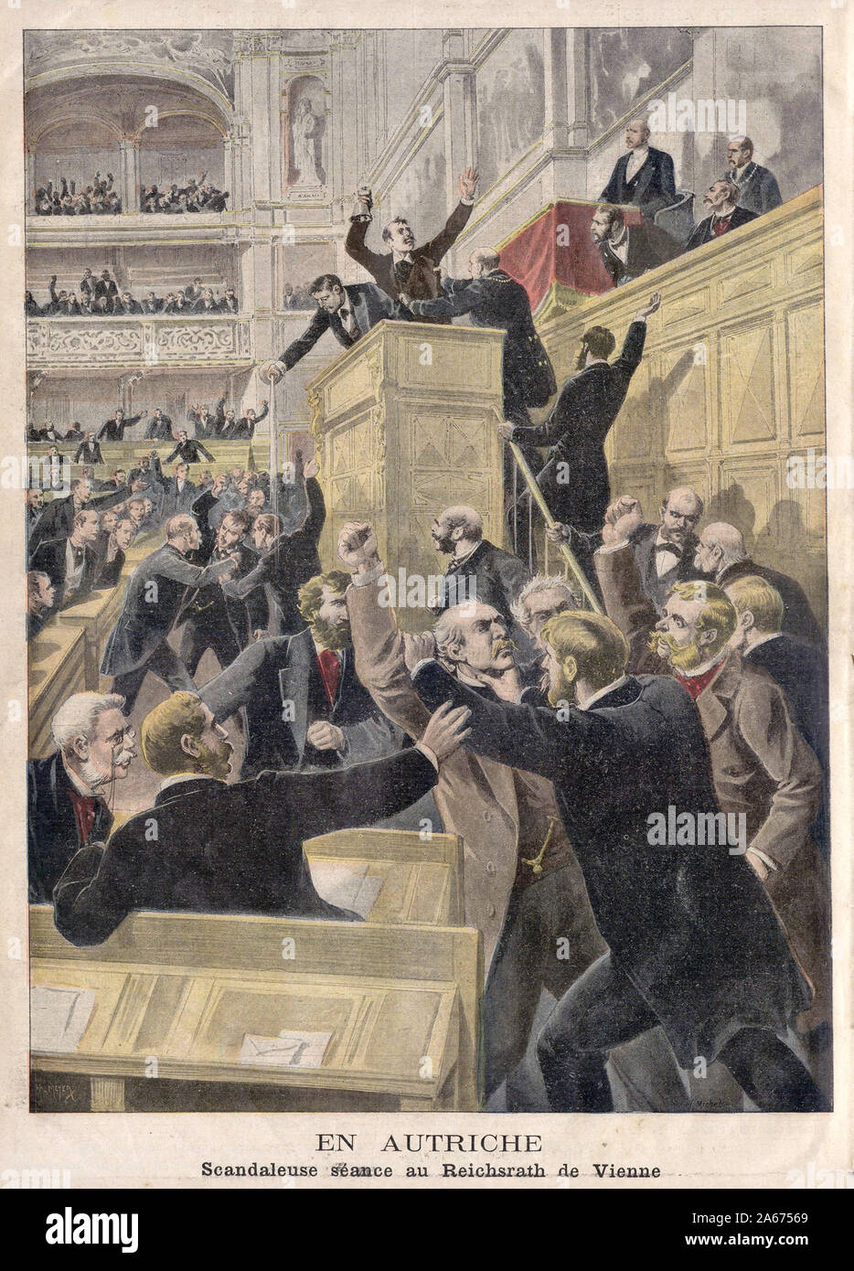 EN AUTRICHE Scandaleuse Séance au Reichsrath de Vienne - Österreich skandalös Session im Reichsrath Wien - In "Le Petit Journal" Französische illustrierte Zeitung Stockfoto