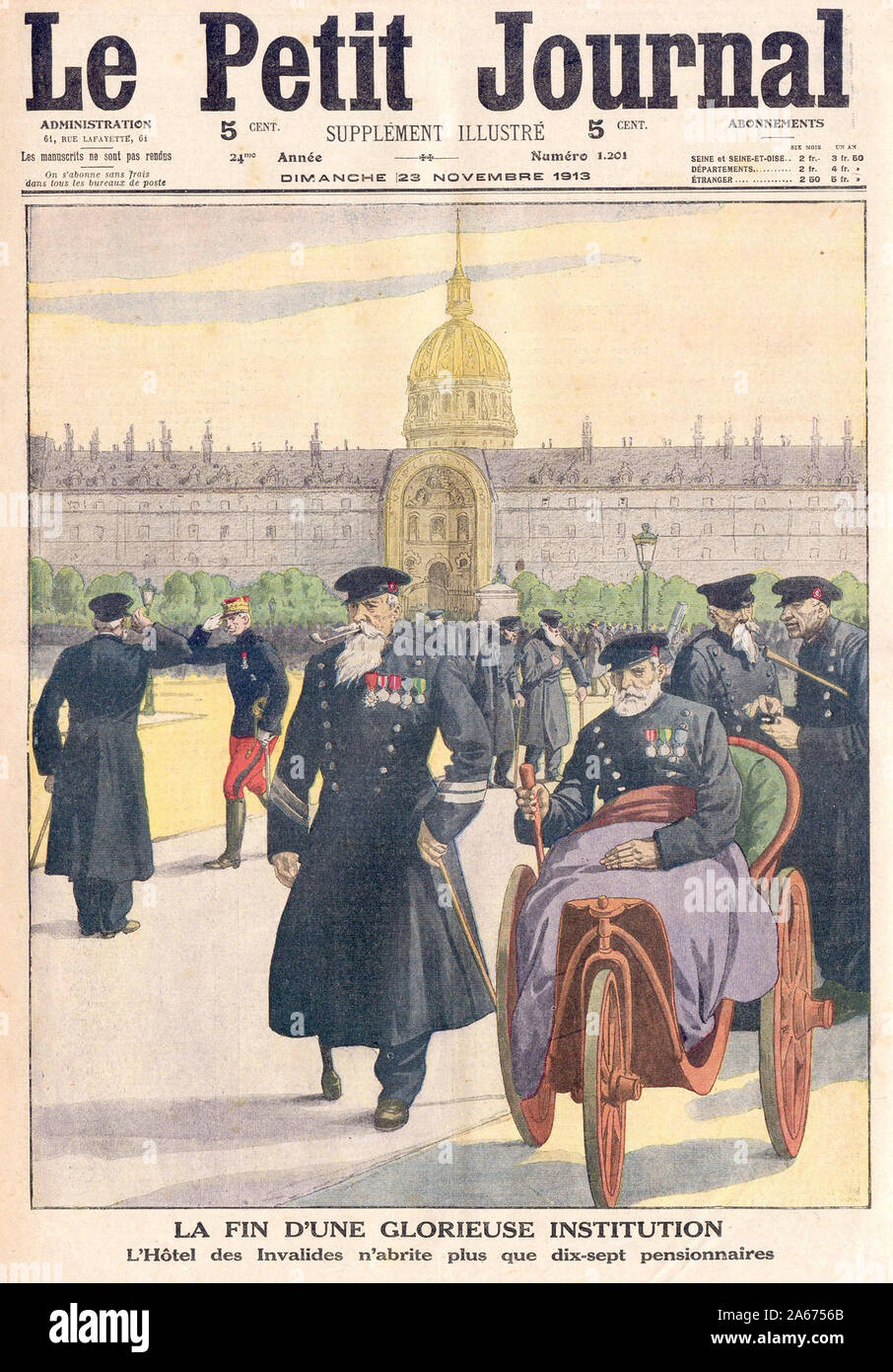 LA FIN D'une GLORIEUSE INSTITUTION L'Hôtel des Invalides n'abrite plus que dix-sept pensionnaires - In "Le Petit Journal" Französische illustrierte Zeitung - 1913 DAS ENDE EINER GLORREICHEN INSTITUTION das Hôtel des Invalides nur Häuser 17 Boarder- Stockfoto