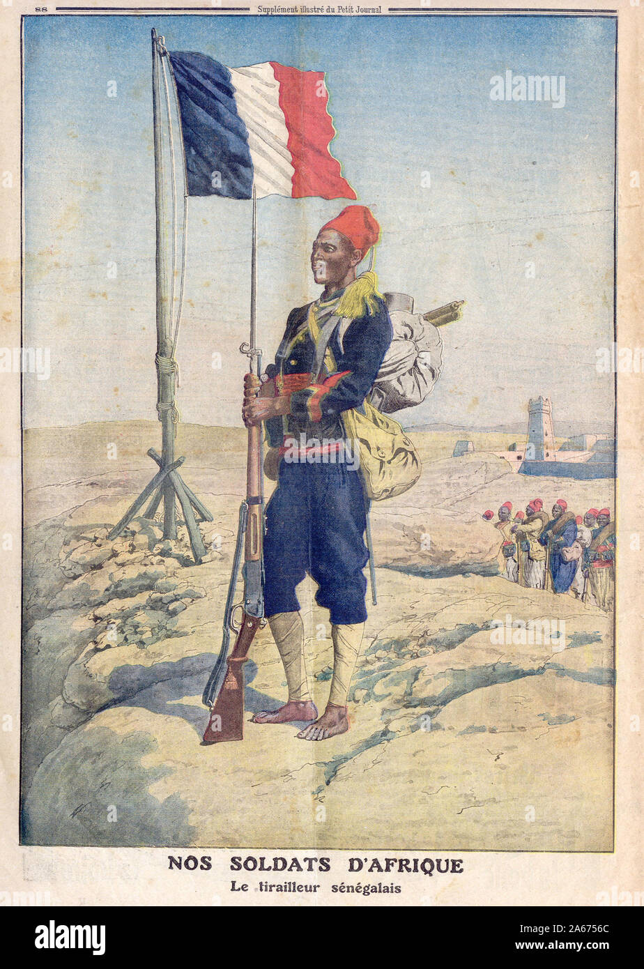 SOLDATS D'AFRIQUE Le tirailleur sénégalais - afrikanische Soldaten der senegalesischen Fighter - In "Le Petit Journal" Französische illustrierte Zeitung Stockfoto