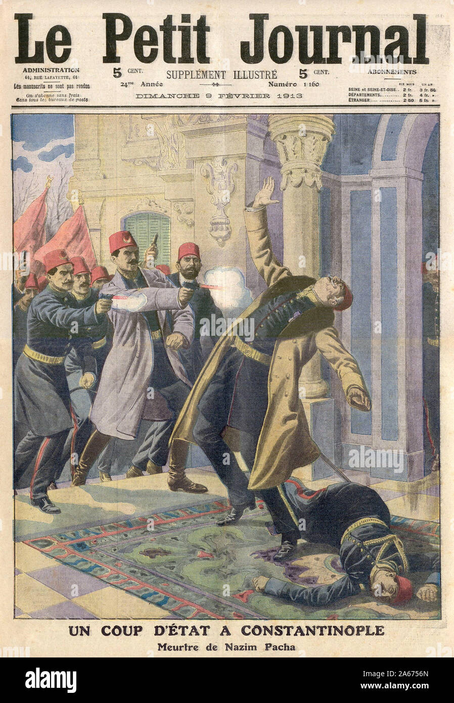 Staatsstreich ein konstantinopel Meurtre de Nazim Pacha - STAATSSTREICH in Konstantinopel Ermordung von Nazim Paschas - In "Le Petit Journal" Französische illustrierte Zeitung - 1913 Stockfoto