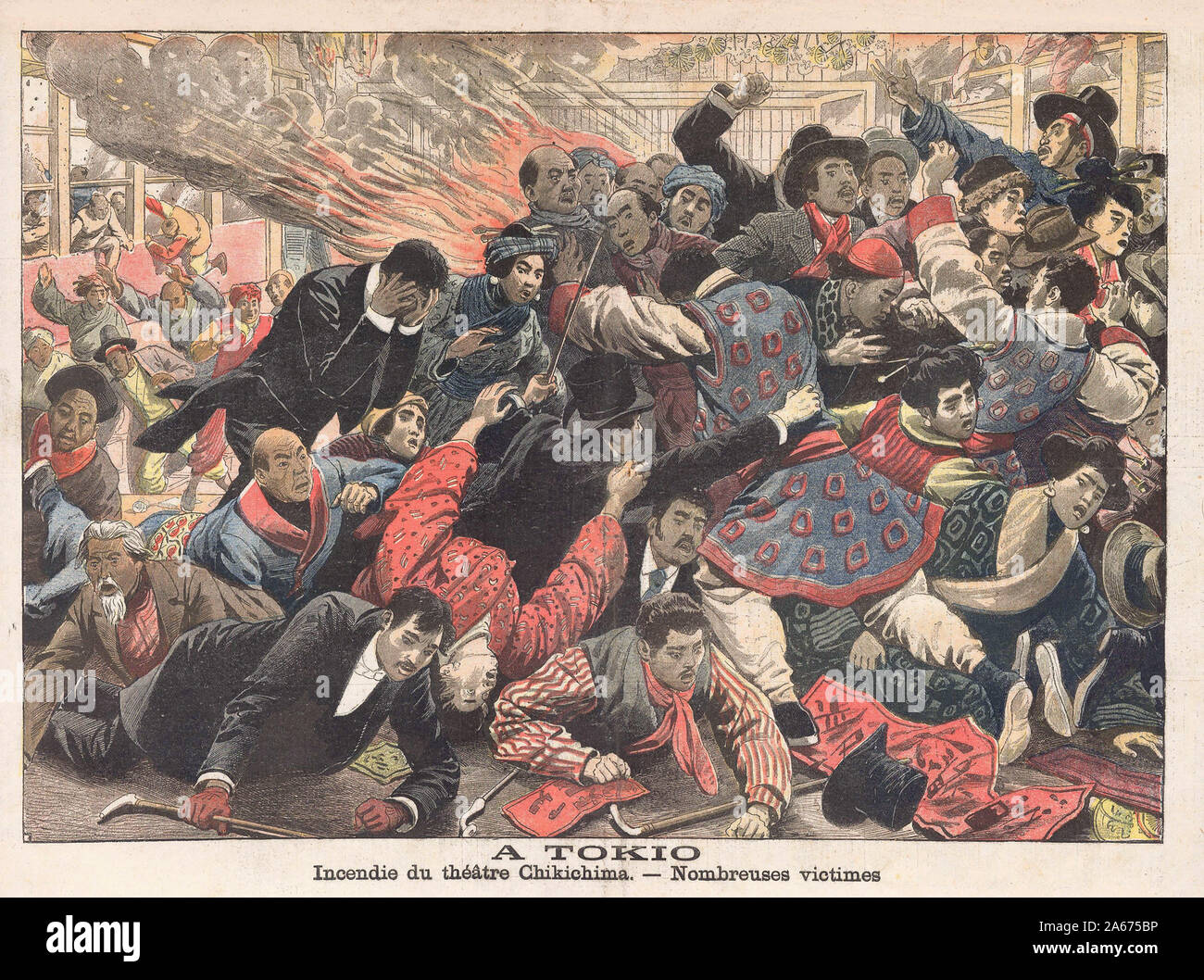 Tokio: Incendie du Théâtre Chikichima - Chikichima theater Brand - viele Opfer - Nombreuses victimes - In "Le Petit Journal" Französische illustrierte Zeitung Stockfoto