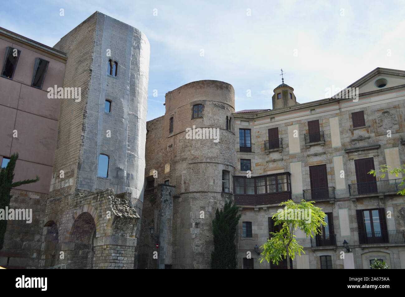 Reste der alten römischen Mauer in Barcelona, Spanien Stockfoto