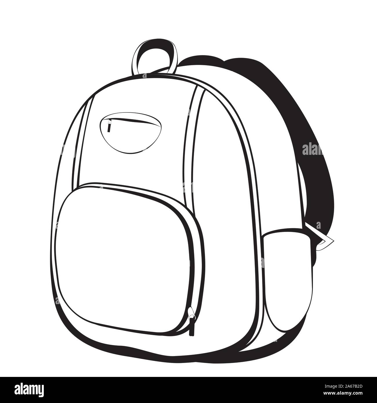 Cartoon Schule Rucksack in schwarz-weiß Design. Stock Vektor