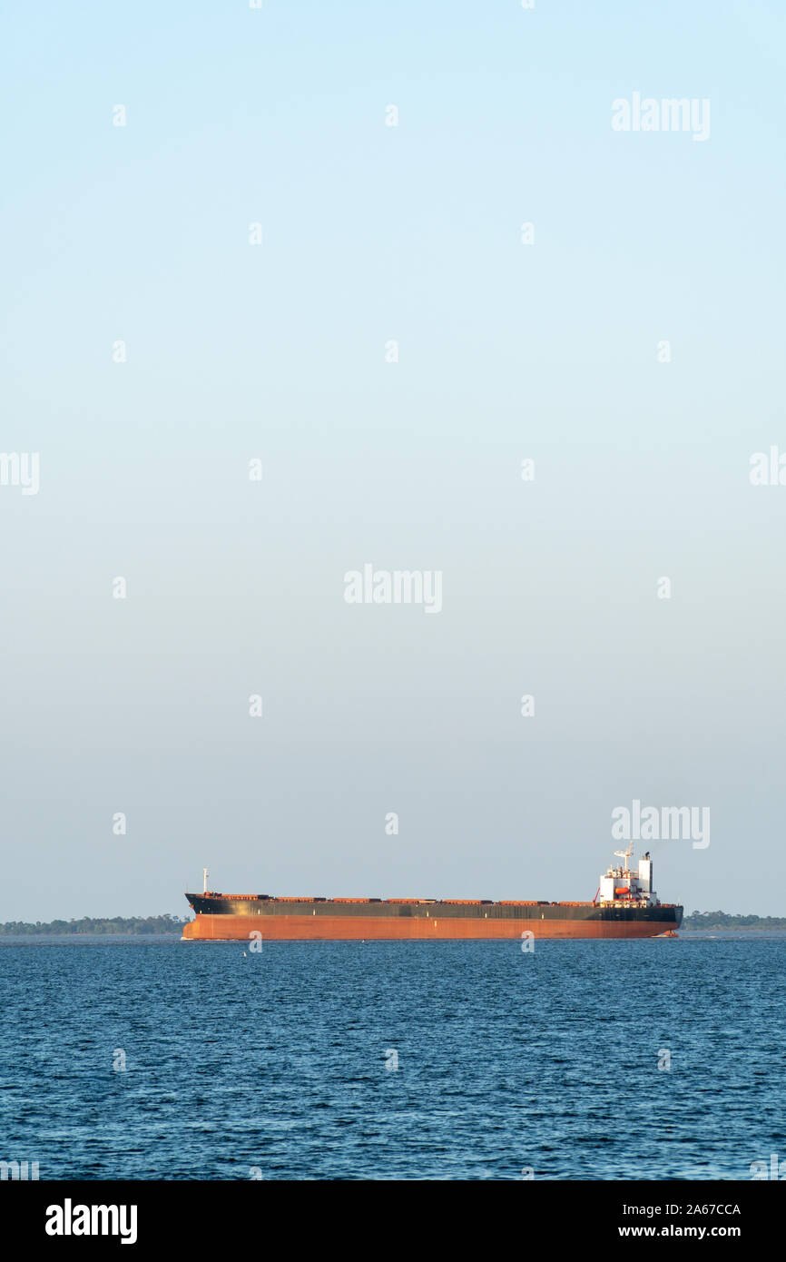 Schiffe, die Sojabohnen in Brasilien für den Export Segeln auf der Tapajos Fluss produziert, an sonnigen Tagen, im Amazonas. Santarém, Abs. Verkehr, Handel. Stockfoto