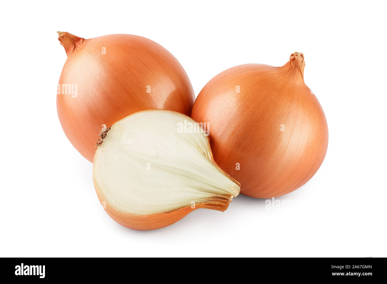 Gelbe Zwiebel auf weißem Hintergrund. Stockfoto