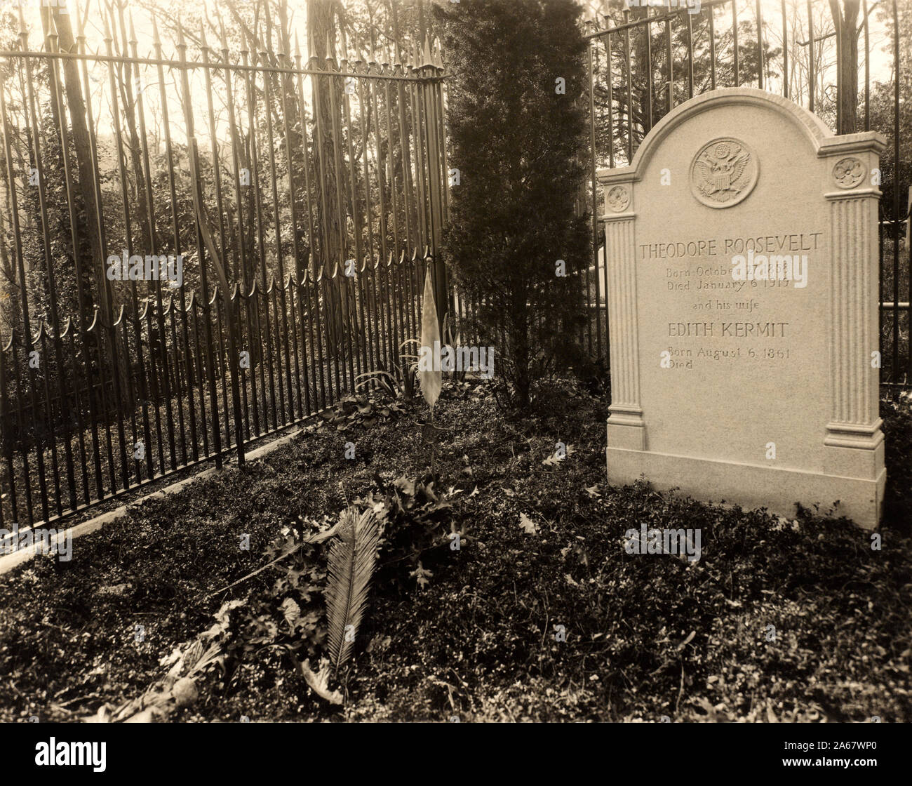 Theodore Roosevelt's Grave, Youngs Memorial Cemetery, Oyster Bay, New York, USA, 1922 Stockfoto