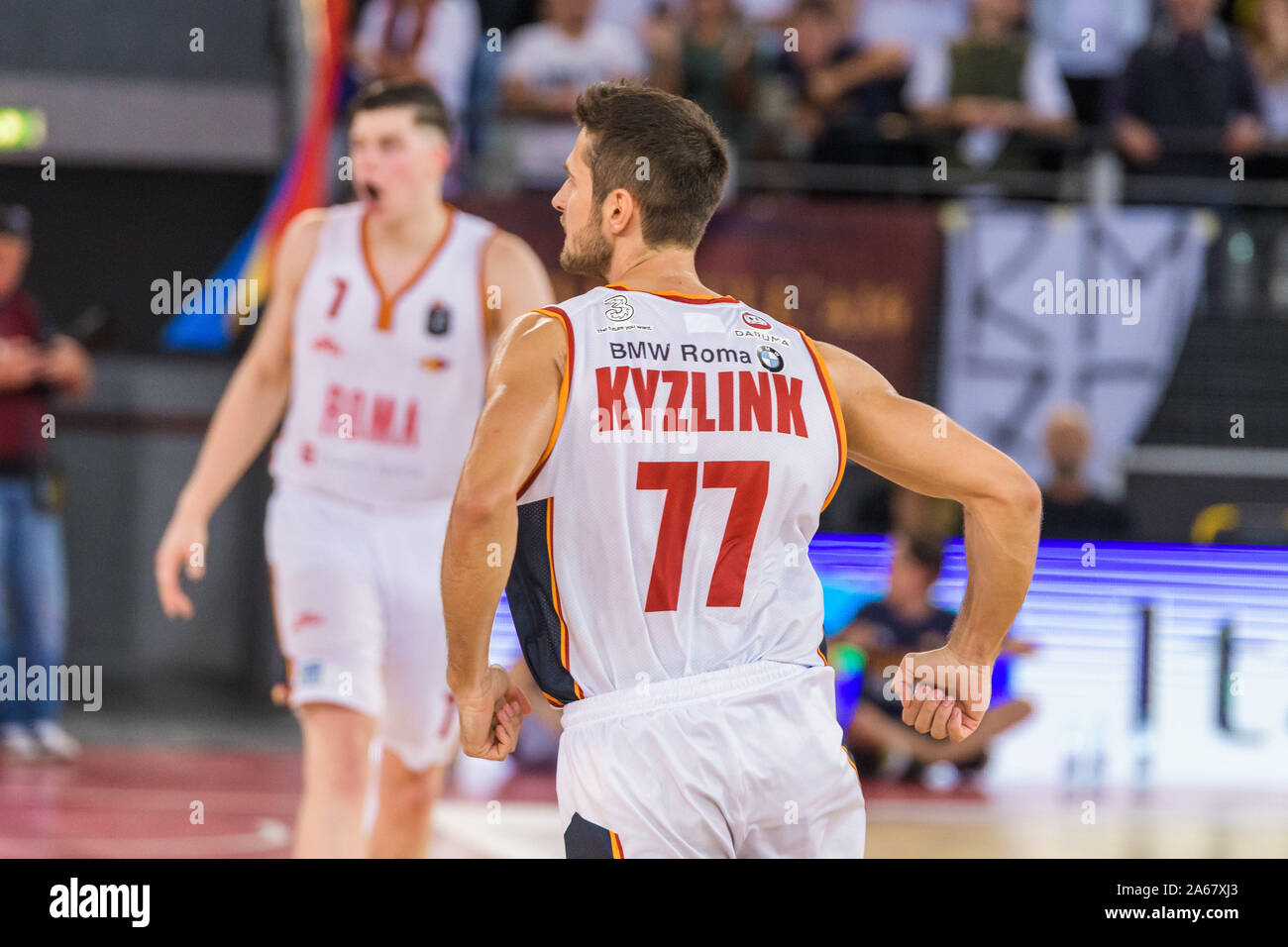 Tomáš kyzlink (virtus Roma) Glück bei Virtus Roma vs Fortitudo Bologna, Rom, Italien, 20 Okt 2019, Basketball italienischen Basketball eine Serie Champi Stockfoto