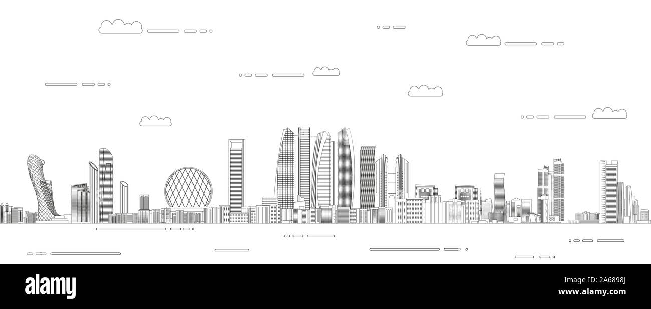 Abu Dhabi Stadtbild line art Stil detaillierte Vector Illustration