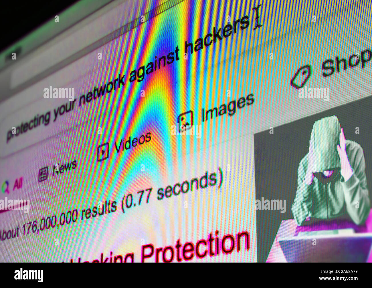 Close-up auf der Anzeige, Suche Thema: "Ihr Netzwerk gegen Hacker schützen. Stockfoto
