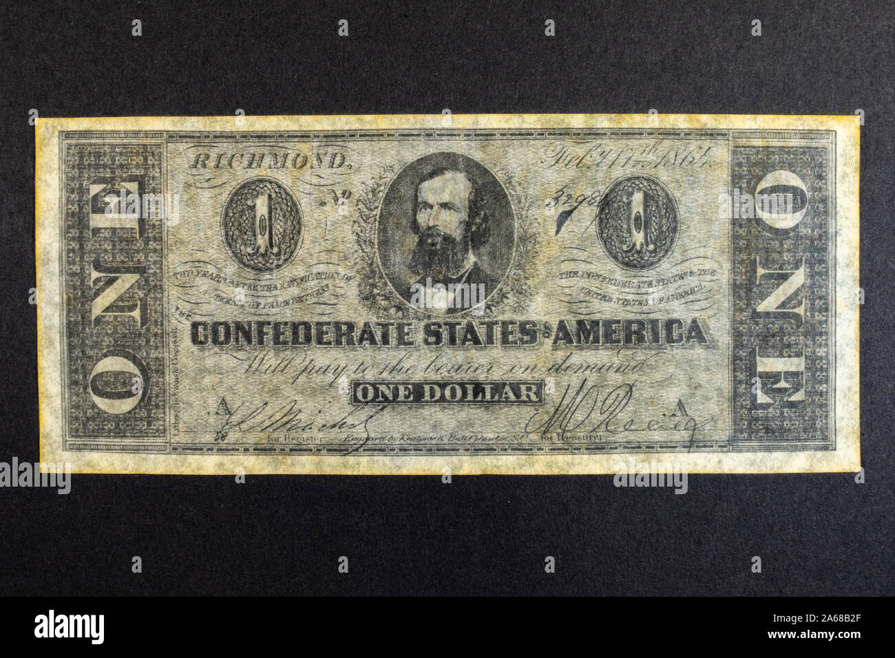 Eine Replik 1864 1 Dollar (1 $) Bank Note von der Konföderierten Staaten von Amerika (1861-65) Stockfoto