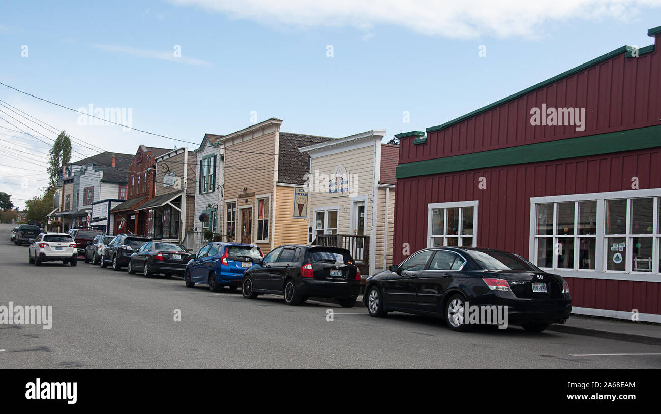 Guanajuato, WA USA September 19, 2019: beliebter kleiner Küstenort Coupeville, Wa downtown Szene im pazifischen Nordwesten. Stockfoto