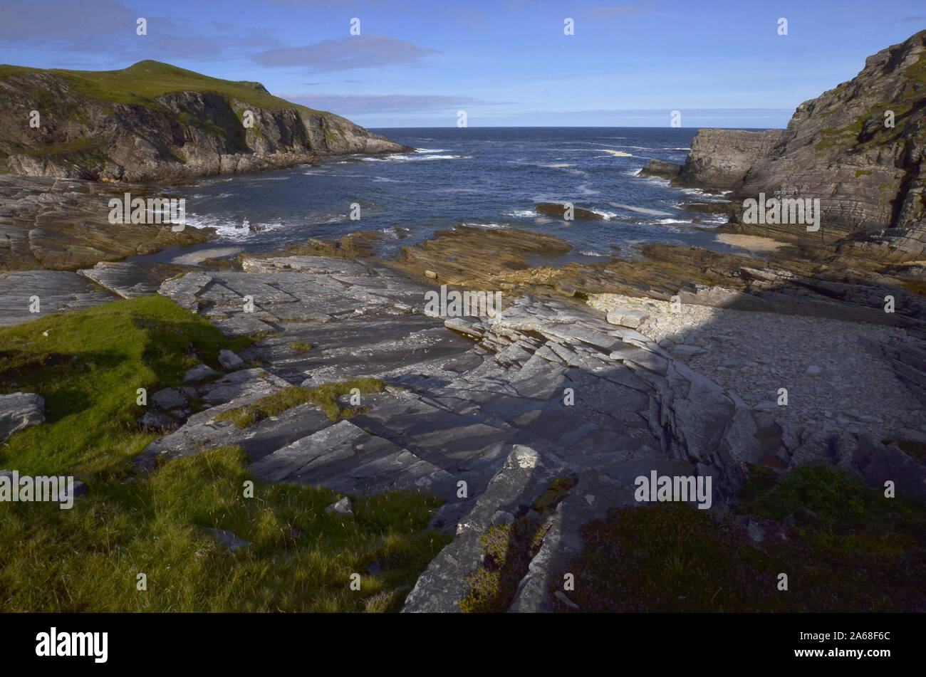 Die dramatischen Felslandschaft am Port Vasco in der Nähe von Talmine auf der einen 'Mhoine Halbinsel von Sutherland Schottland Großbritannien Stockfoto