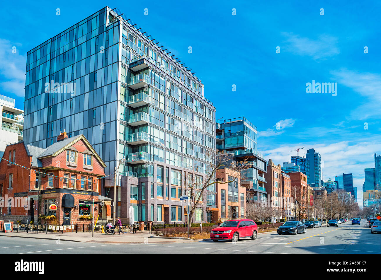 Wellington Street Wohnviertel an der Victoria Memorial Square in der Innenstadt von Toronto Ontario Kanada Stockfoto