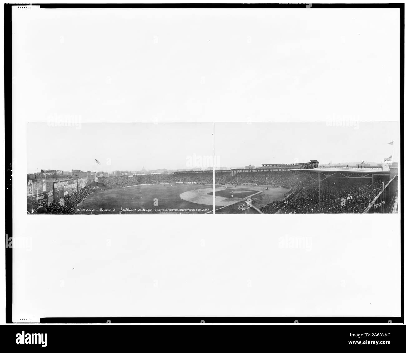 Die World Series, Braves 5 - Athletik 4, 12 Innings, Fenway Park, amerikanische Liga Gründen, Okt. 12, 1914; Stockfoto
