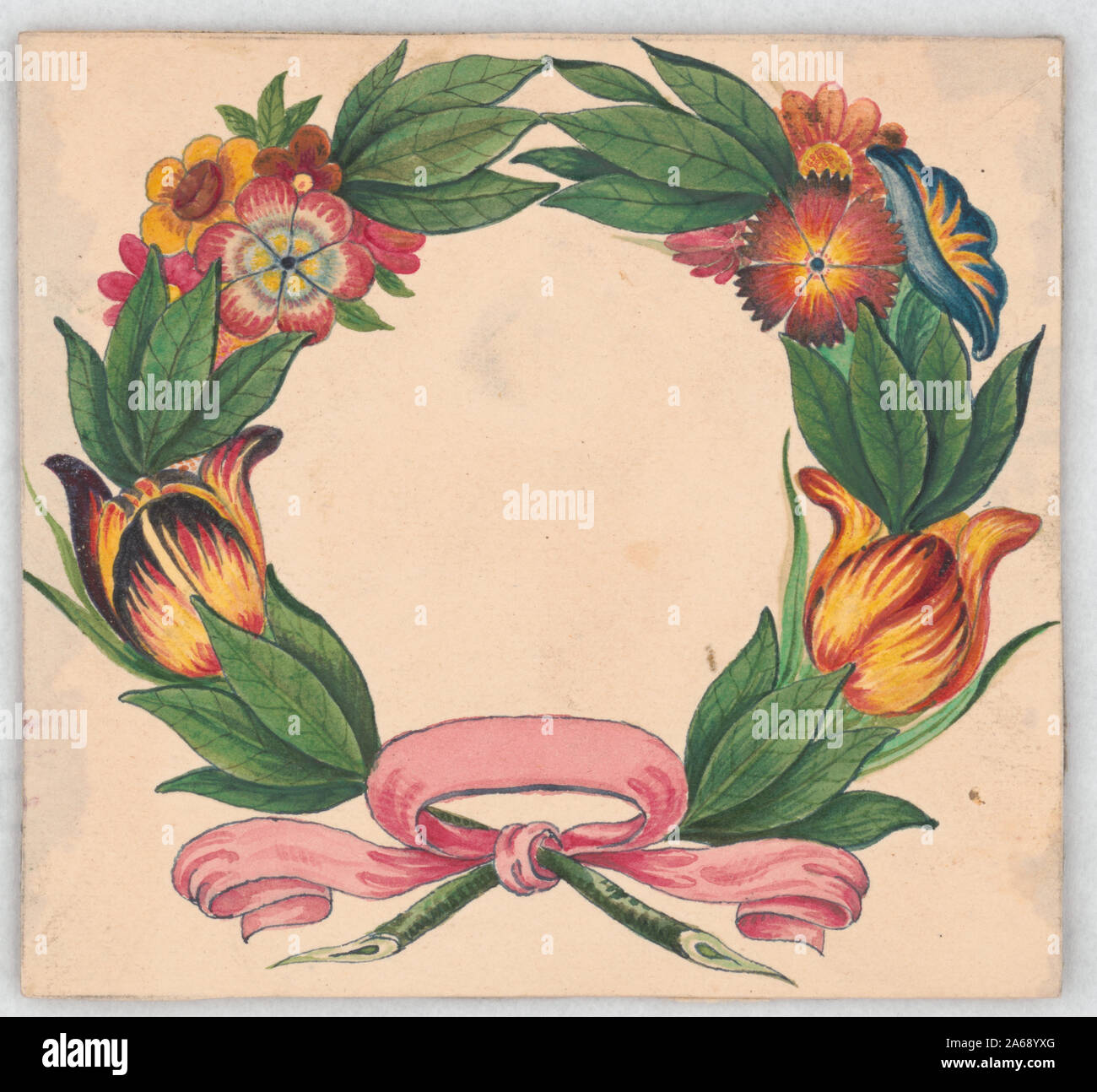 Kranz aus Blumen, mit einem Band an der Basis gebunden Stockfoto