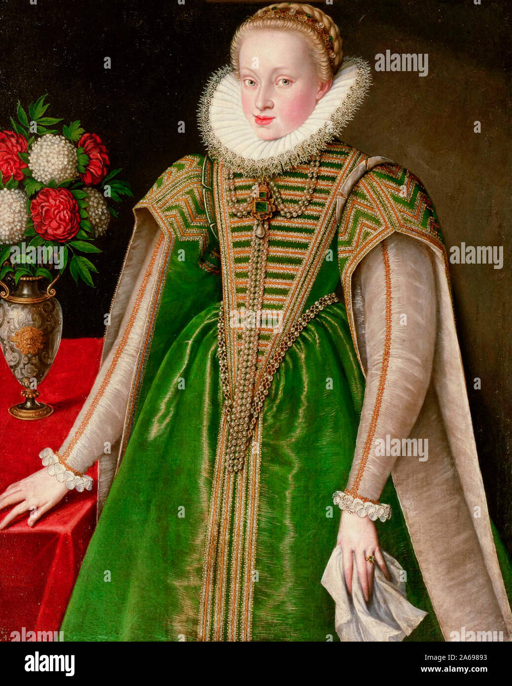 Erzherzogin Maria Christina (1574-1621) in grünem Tuch, Knie Stück, ca. 1592 Stockfoto