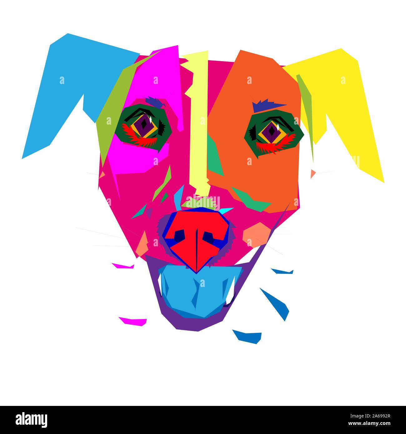 Der Kopf einer multicolor Hund mit überstehenden blaue Zunge. Stock Vektor