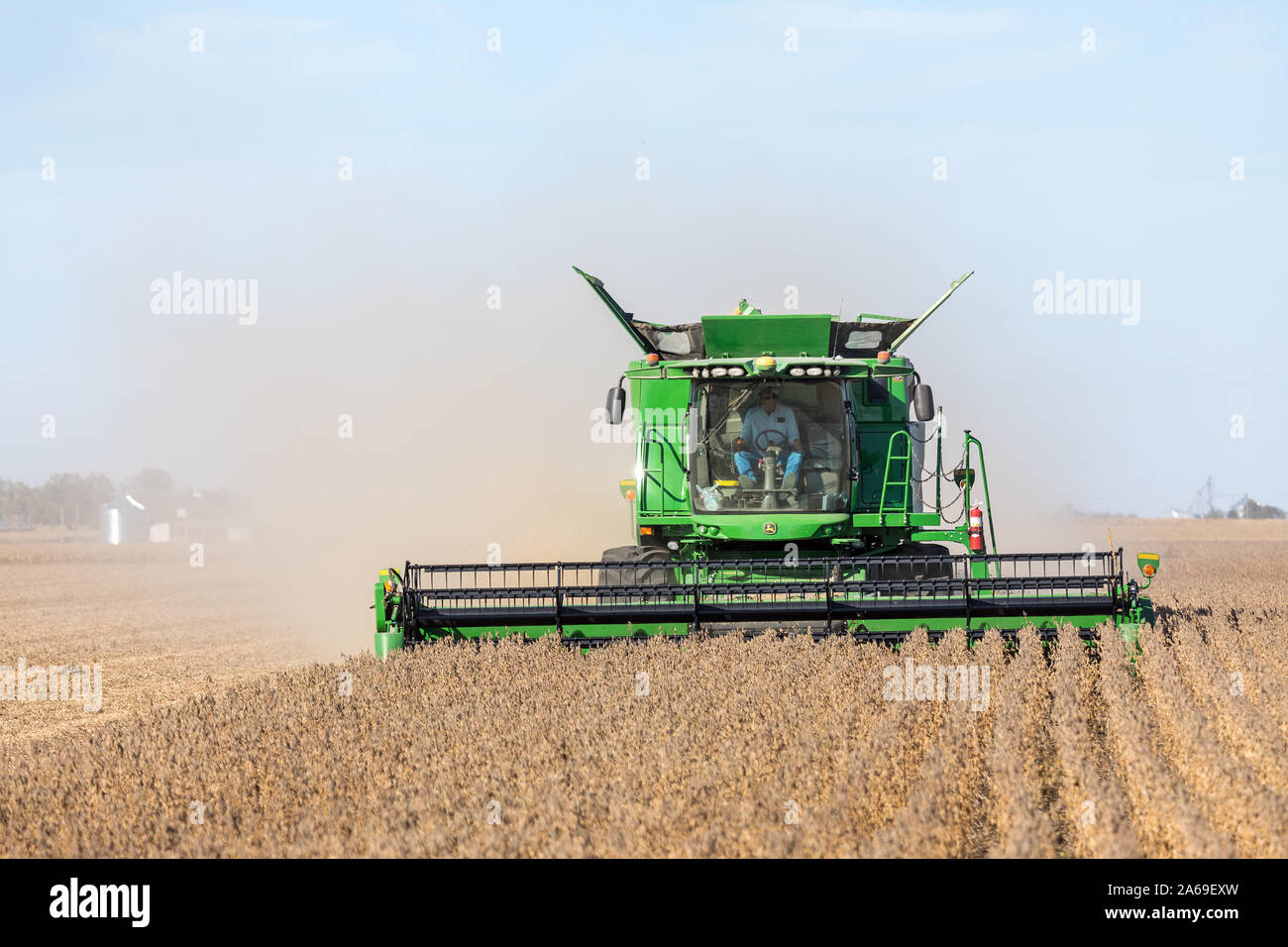 Soja Ernte in der Nähe von Roscoe, Iowa. Stockfoto