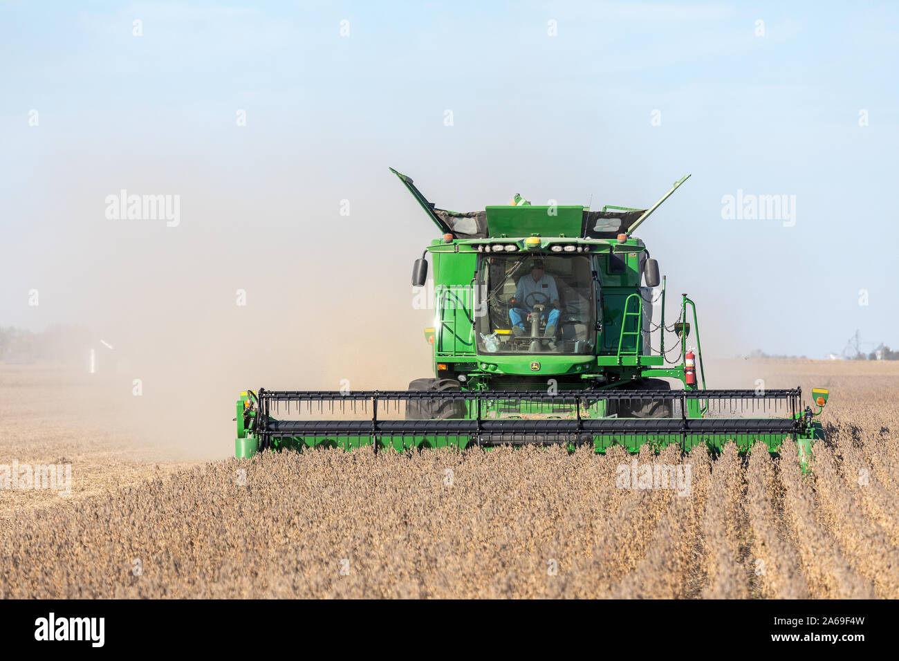 Soja Ernte in der Nähe von Roscoe, Iowa. Stockfoto