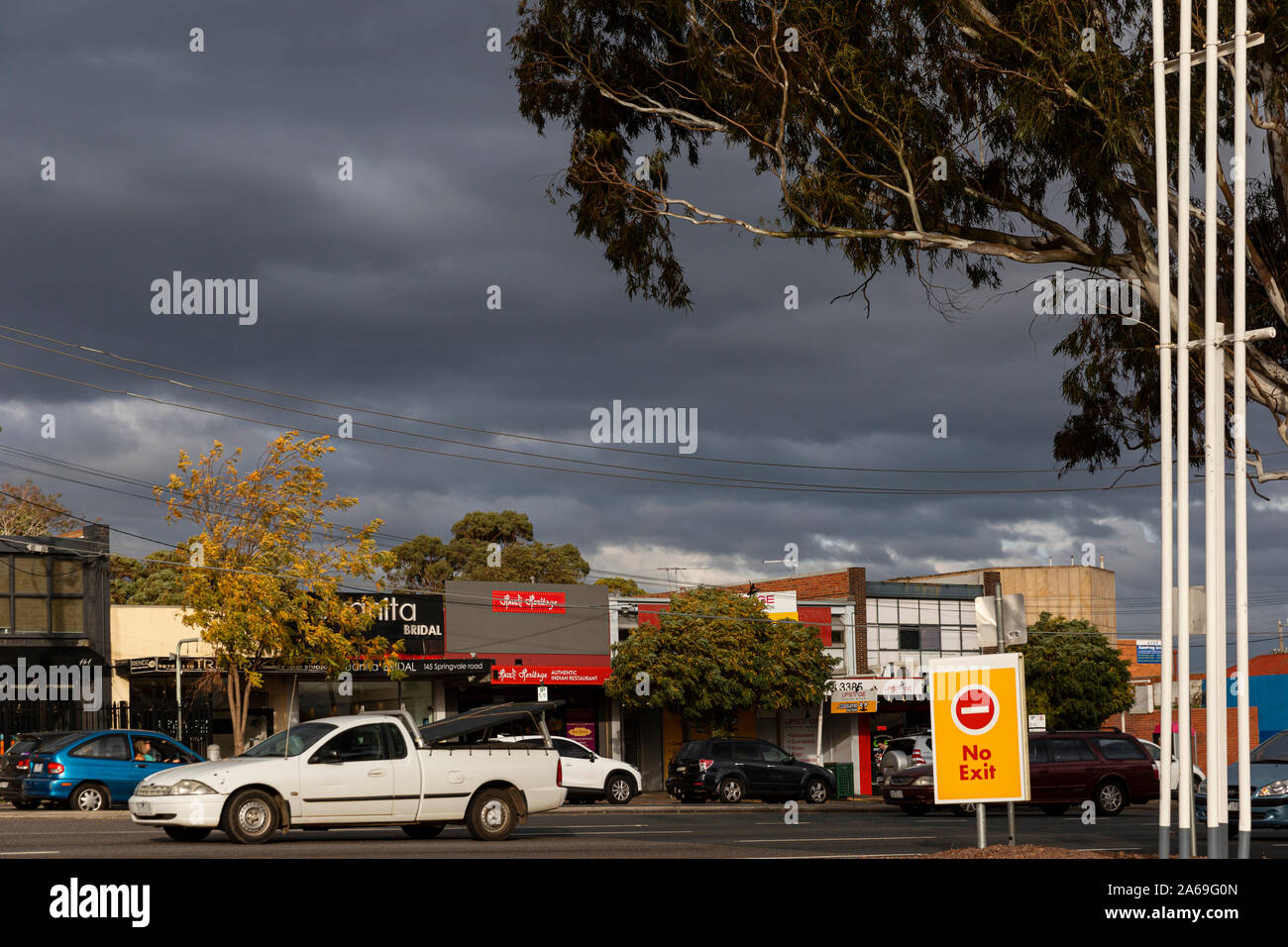 Suburban Streifen von Geschäften in Melbourne, Australien. Stockfoto