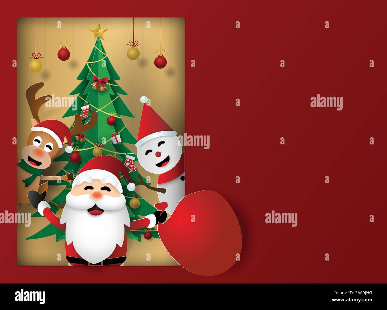 Papier Kunst, Handwerk Stil der Weihnachtsfeier frohe Weihnachten und ein glückliches Neues Jahr, kann für die Karte, Poster, Banner verwendet werden. Stock Vektor