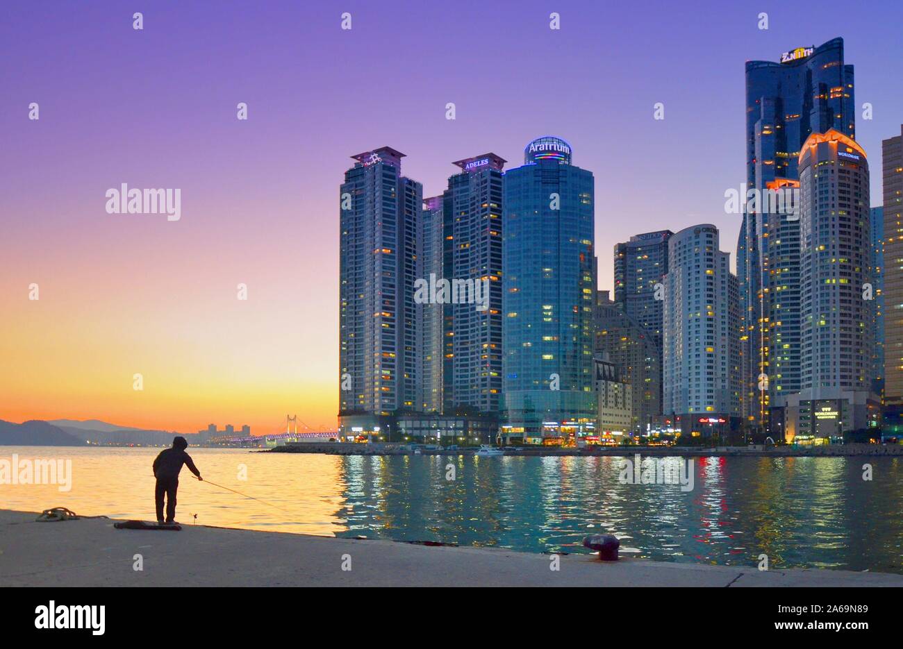 Fischer in Busan. Haeundae (Südkorea), 01-09-2016 Stockfoto