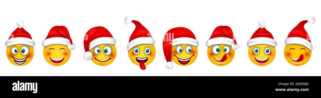 Set Weihnachten glücklich fröhlichen Emoticons in Santa Hut - Illustration Vektor Stock Vektor