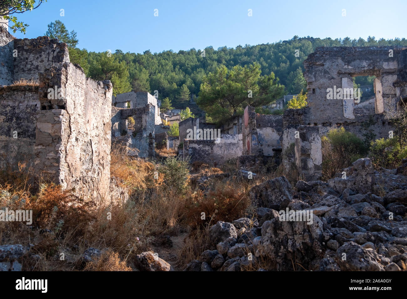 Die verlassenen griechischen Dorf Kayaköy, Fethiye, Türkei. Geisterstadt Kayakoy. Stockfoto