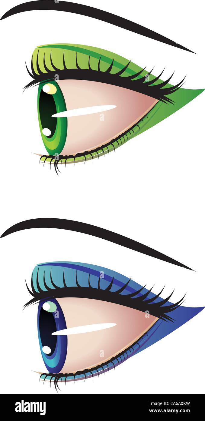Zwei Augen grüne und blaue Farbe in Profil anzeigen. Stock Vektor