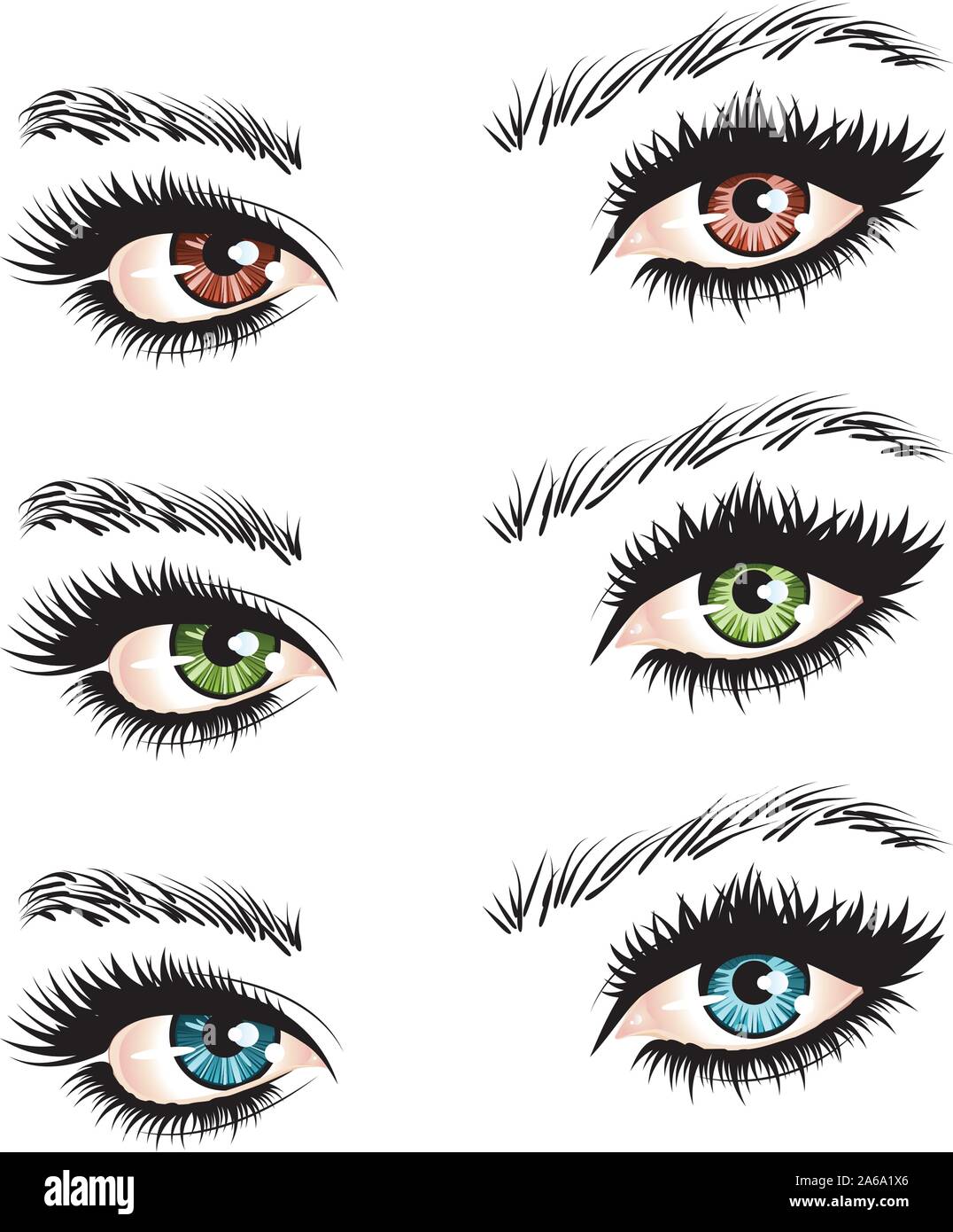 Abbildung: Woman's Augen der verschiedenen Farben auf Weiß. Stock Vektor