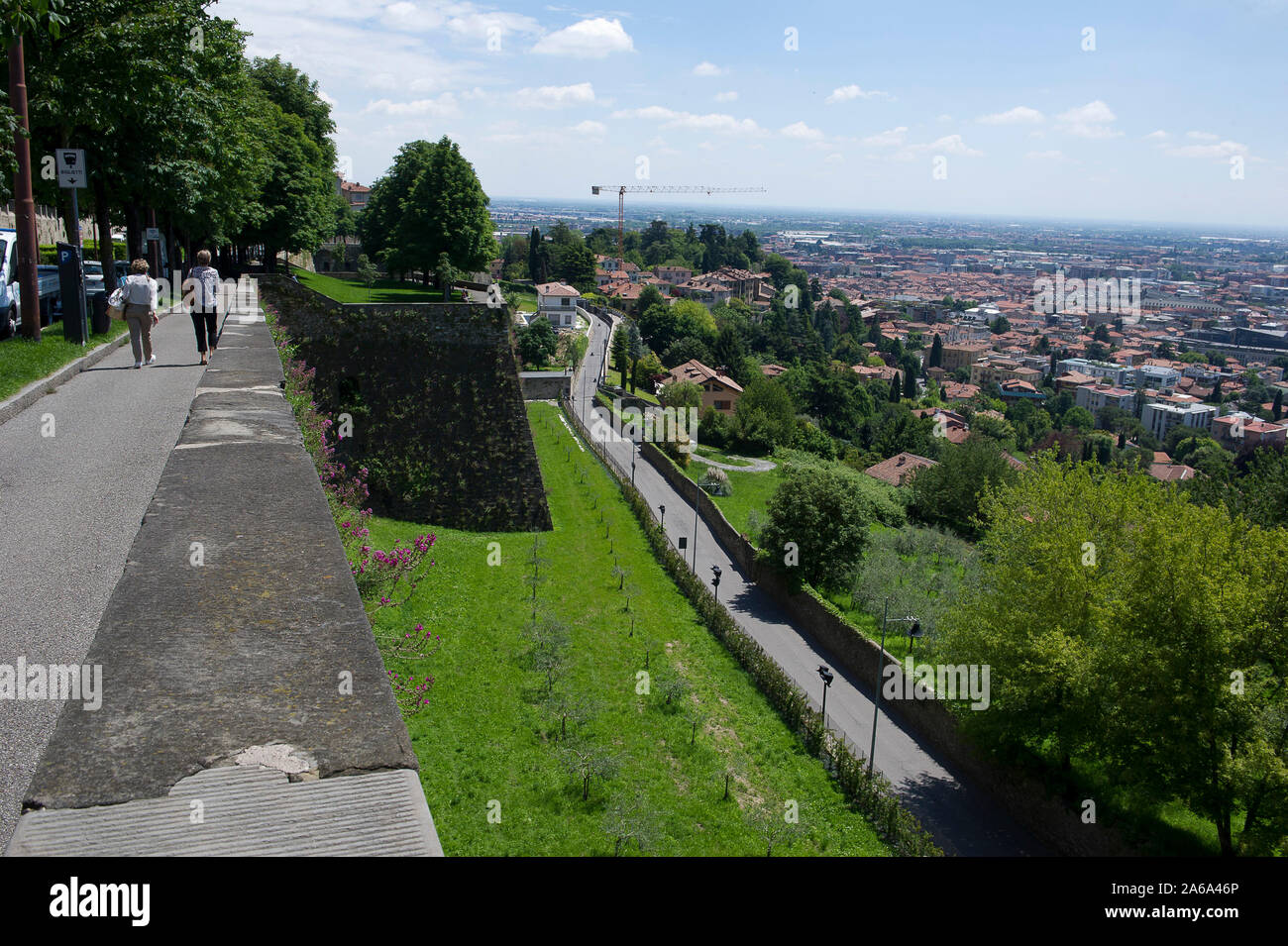 Die alte Oberstadt von Bergamo, Lombardei, Italien. Unesco Welterbe, S. Grata Plattform Stockfoto