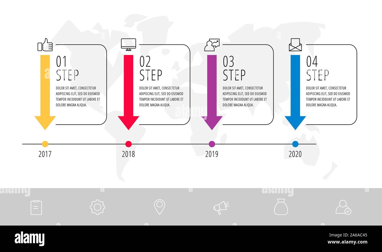 Linie vektor Infografik flachbild Vorlage. Rechtecke mit Pfeilen für vier Diagramme, Graphen, Flussdiagramm, Timeline, Marketing, Präsentation. Business Konzept Stock Vektor