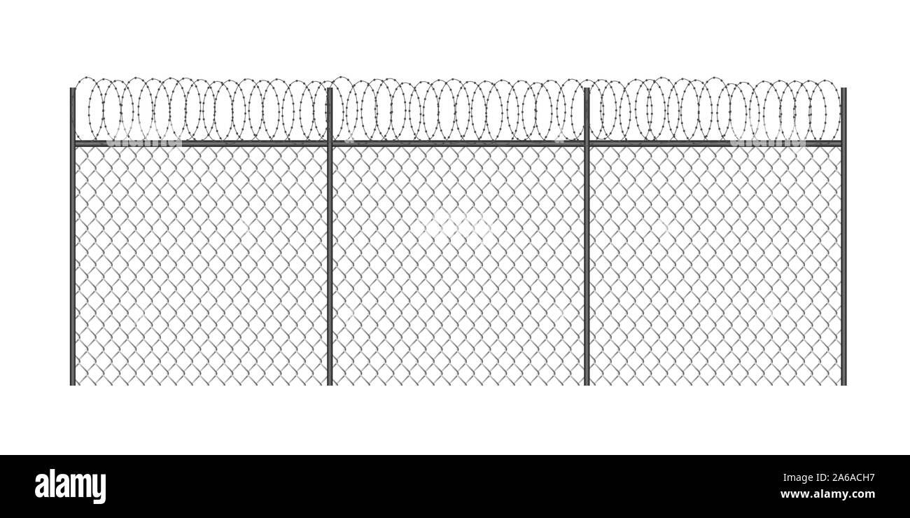 Realistische metall Maschendrahtzaun mit barded Wire isoliert Stock Vektor