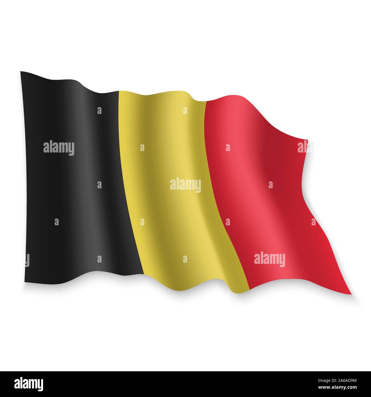 3D Realistische wehende Flagge von Belgien auf weißem Hintergrund Stock Vektor