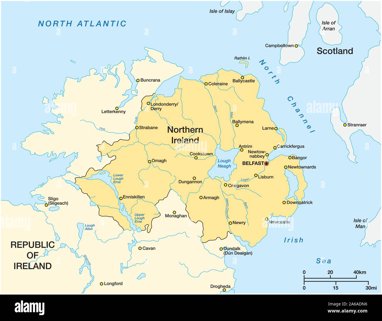 Einfache Karte von Nordirland und der nördliche Teil der Republik von Irland Stock Vektor