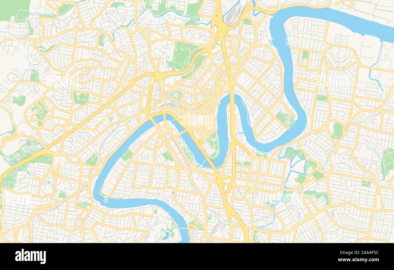 Druckbare Karte von Brisbane, Queensland, Australien. Karte Vorlage für die geschäftliche Nutzung. Stock Vektor