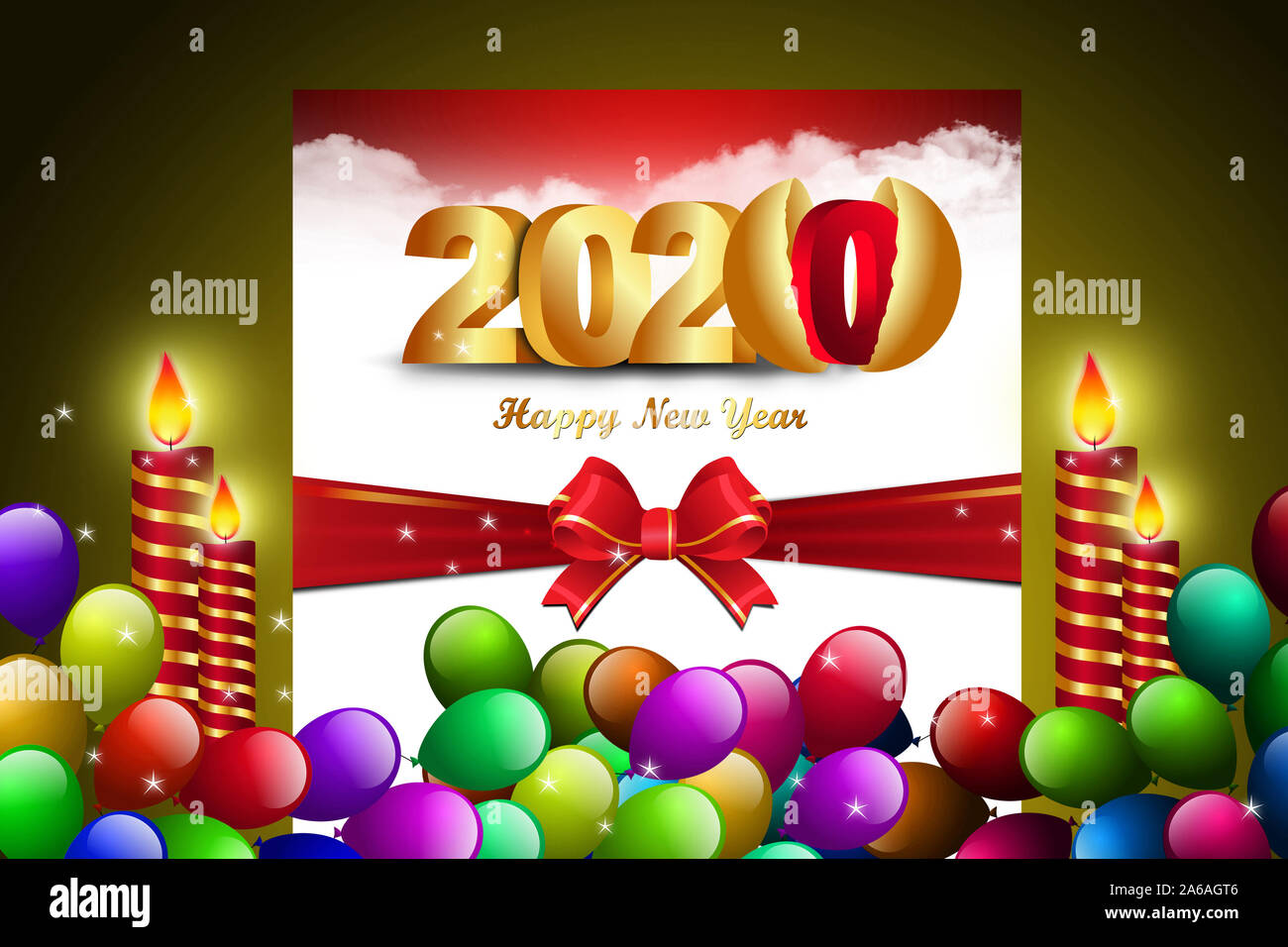 2020 Frohes Neues Jahr und Frohe Weihnachten Einladung Stockfoto