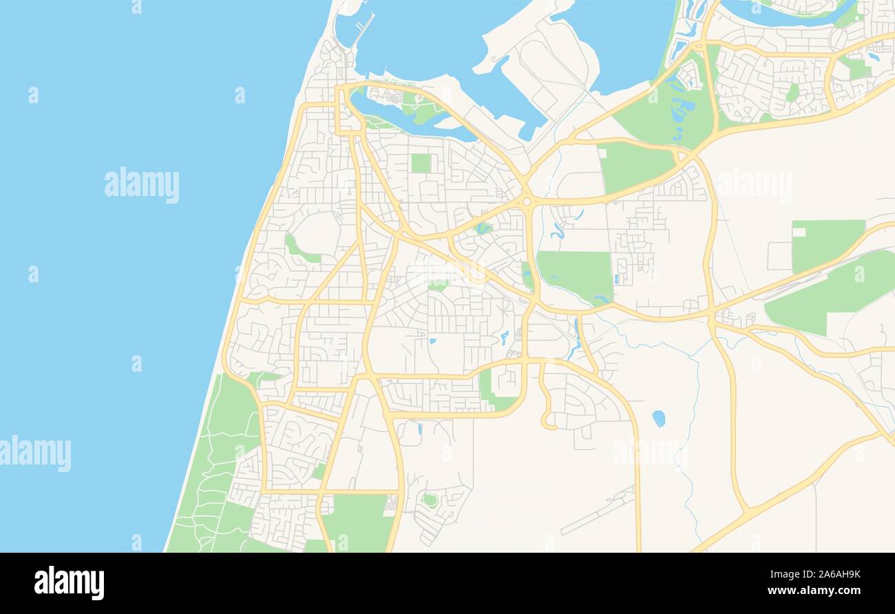 Druckbare Karte von Bunbury, Australien. Karte Vorlage für die geschäftliche Nutzung. Stock Vektor